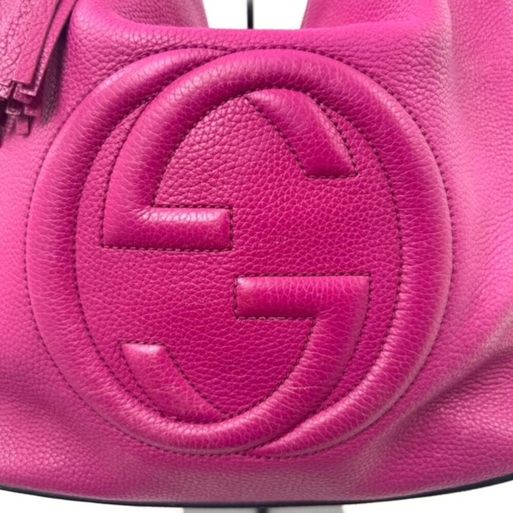 GUCCI Fuchsia Leather Soho w/tassel.Long strap and short strap/ 3 way bag. - Picture 7 of 14